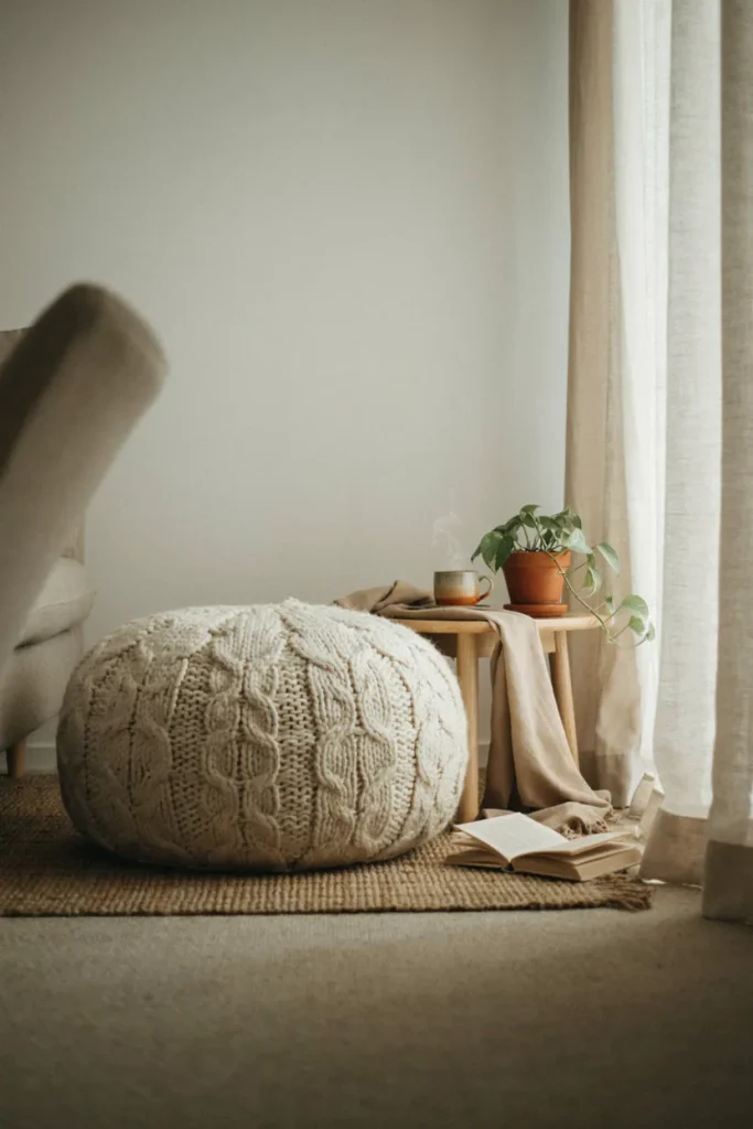 Chunky Knit Floor Pouf Seating