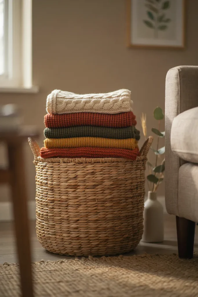 Cozy Blanket Basket by the Sofa