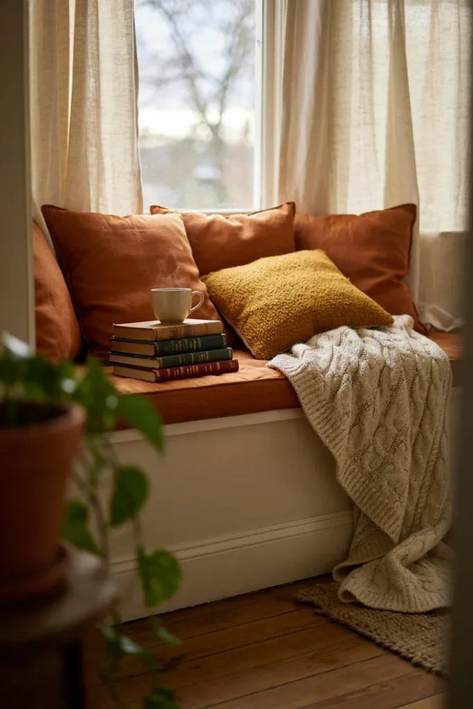 Cozy Reading Nook with Fall Textiles