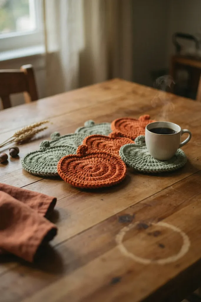  Crochet Pumpkin Coasters