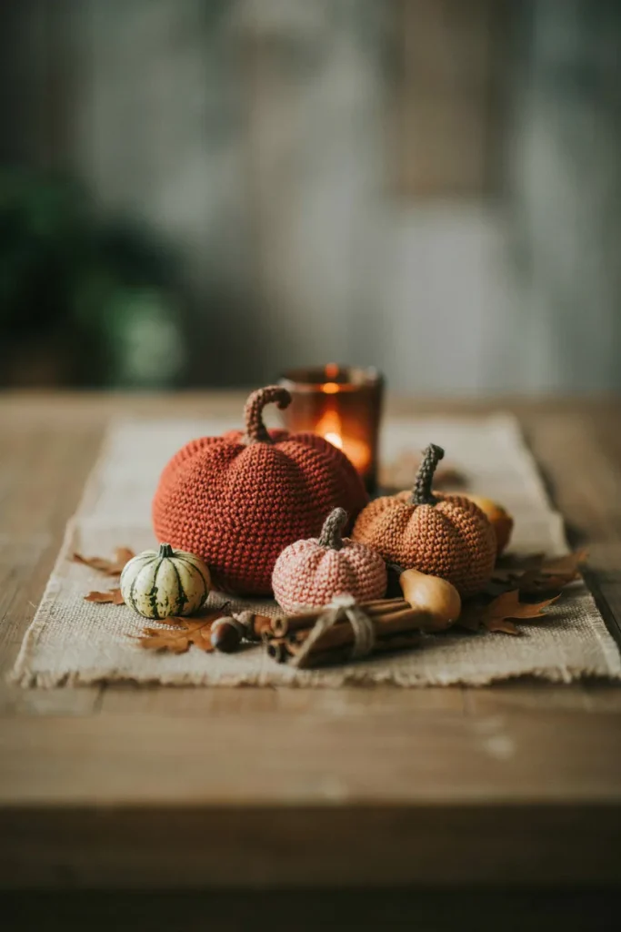 Crochet Pumpkin Trio Centerpiece