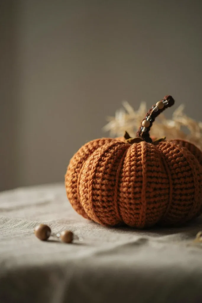 Crochet Pumpkin with Beaded Stem