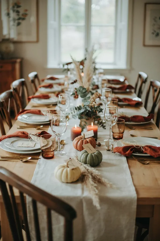 Dining Table Place Setting with Mini Pumpkins