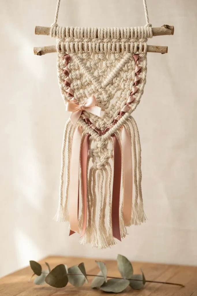 Macrame Wall Hanging with Fabric Ribbon