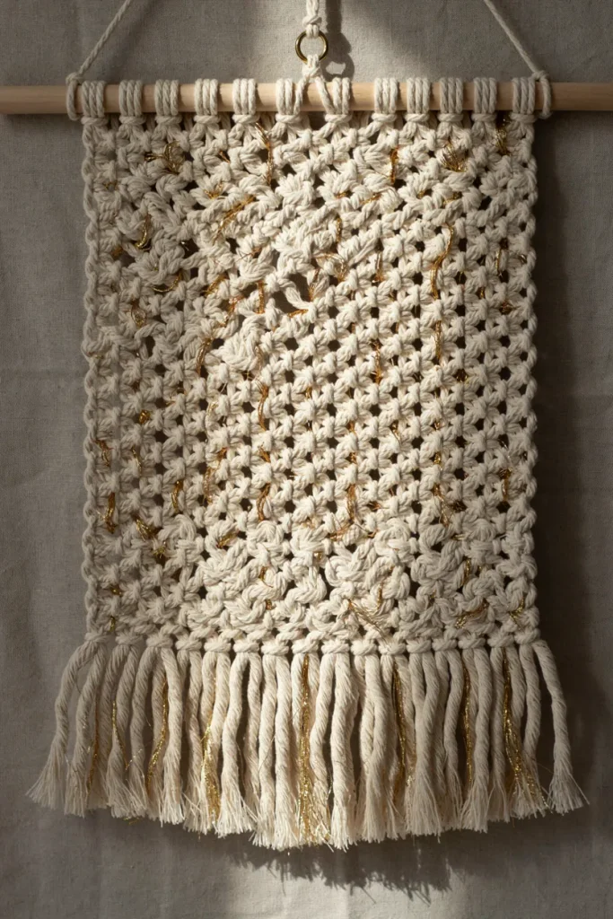 Macrame Wall Hanging with Metallic Thread