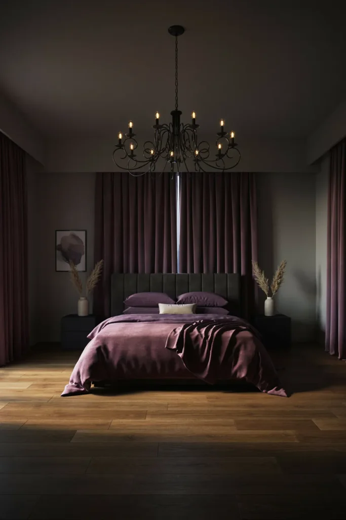 Statement Chandelier Lighting Plum Noir Bedroom Ideas
