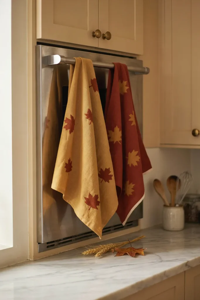 Warm-Toned Kitchen Tea Towel Display